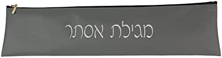 Navy Leather Megillah Scroll Case with Silver Trim