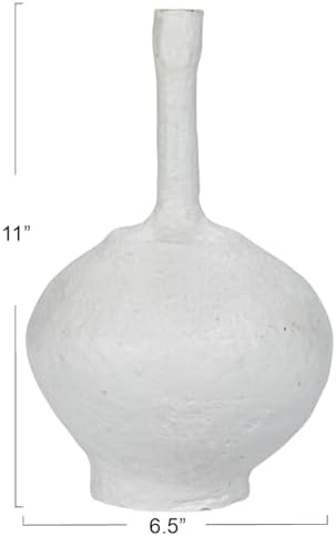 Creative Co-Op Paper Mache Taper Holder with Tall Neck and Whitewashed Finish