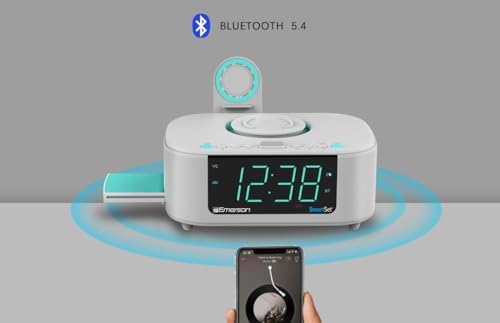 Emerson CKSW5010 Smartset Wireless Charger with Dual Alarm Clock and Bluetooth Radio White