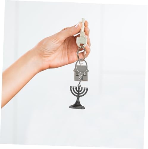 VOSAREA 4PCS Stainless Steel Menorah Keychain Pendant