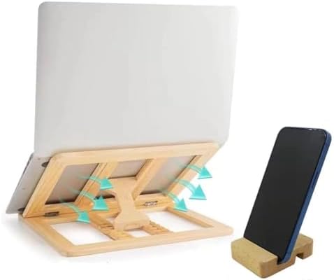 Wooden Laptop Stand with Phone Holder Foldable and Adjustable