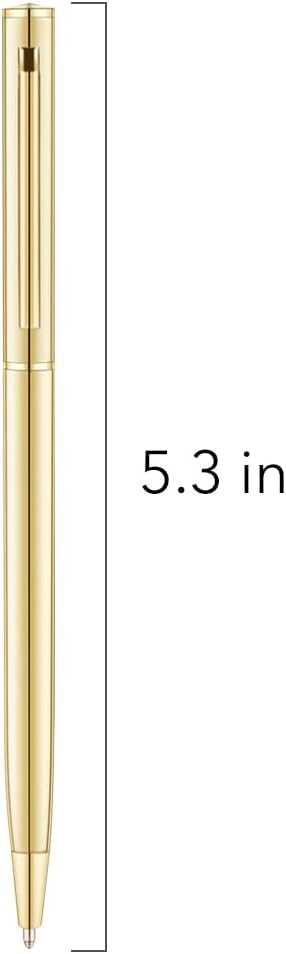 Unibene 6 Pack Gold Slim Ballpoint Pens Black Ink Medium Point