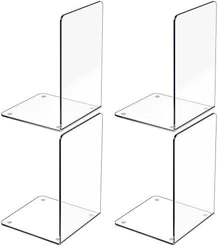 Acrylic Bookends 4 Pcs Clear Book Holders for Shelves