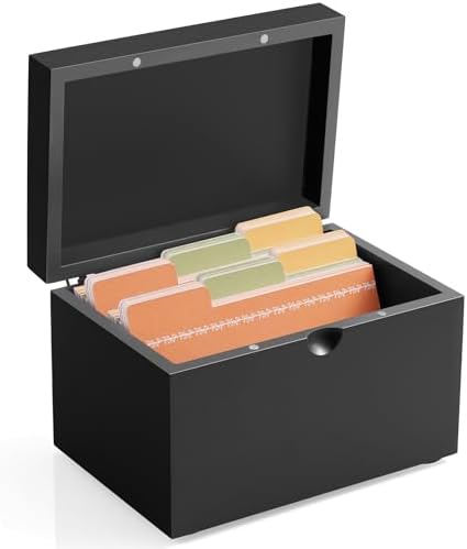 DRASTAR Index Card Holder 3x5 Wooden Box Black