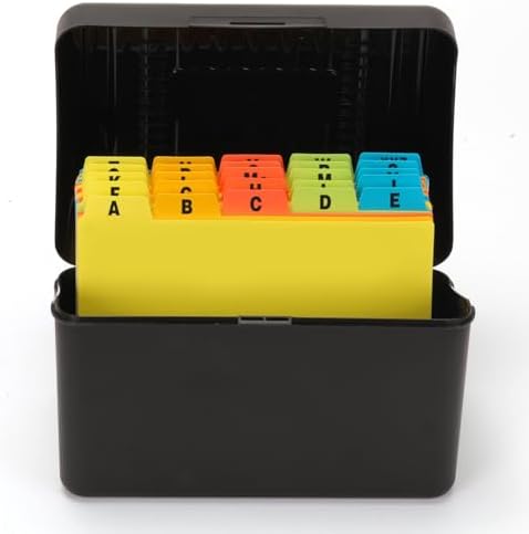 H4D Index Card Holder 4x6 Inches with 25 Plastic Dividers Black