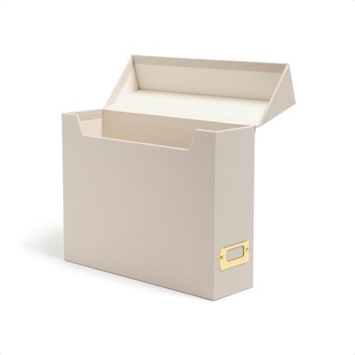 SMEAD Flip Top File Box 10x37x13 Beige Linen Gold Nameplate