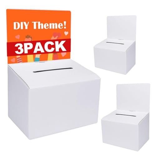GRAWUN 3 Pack White Card Suggestion Boxes with Slot