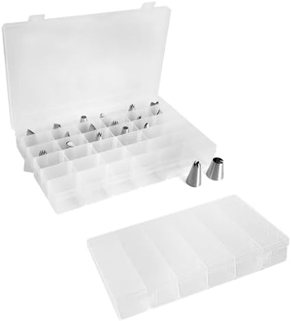 2 Pack Piping Tip Organizer Box with 36 Grids and Adjustable Dividers
