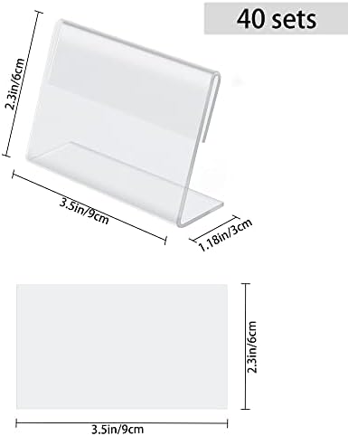 40 Pack Mini Clear Sign Display Holders with Blank Labels