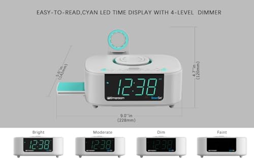 Emerson CKSW5010 Smartset Wireless Charger with Dual Alarm Clock and Bluetooth Radio White