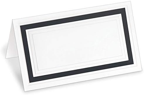White 38lb Cover Stock Folded Place Cards with Black Foil Border