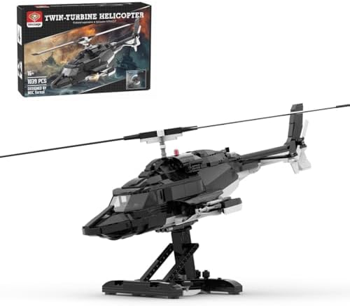 Bell 222 Military Helicopter Model Kit with 1039PCS Building Blocks