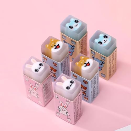 6 Pack Cute Animal Erasers for Pencils