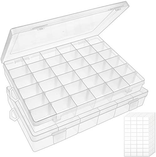 OUTUXED 2 Pack Clear Plastic Bead Organizer Box with Adjustable Dividers