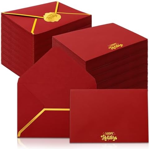 Whaline 50Pcs Gold Foil Christmas Envelopes with Stickers
