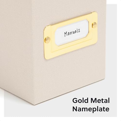 SMEAD Flip Top File Box 10x37x13 Beige Linen Gold Nameplate