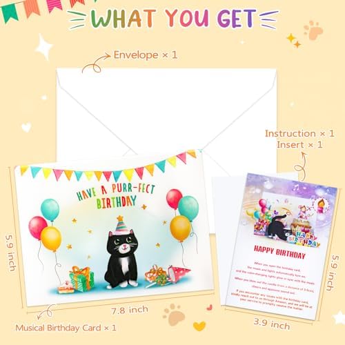 Funny Birthday Card with Cat Music and Lights