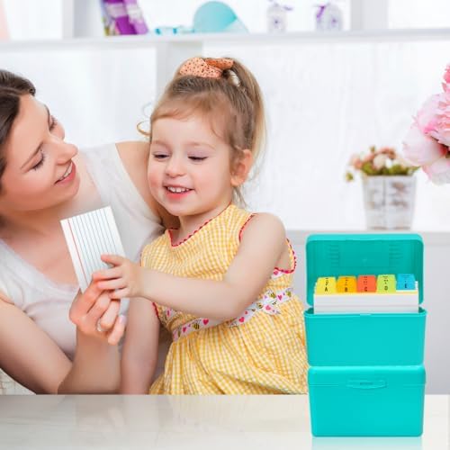 H4D 3x5 Index Card Holder with 100 Cards and 25 Dividers Teal
