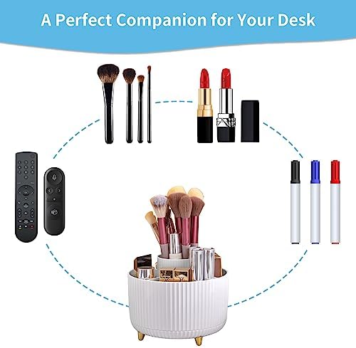 Marbrasse 360 Degree Rotating Pen Holder with 5 Compartments Desk Organizer