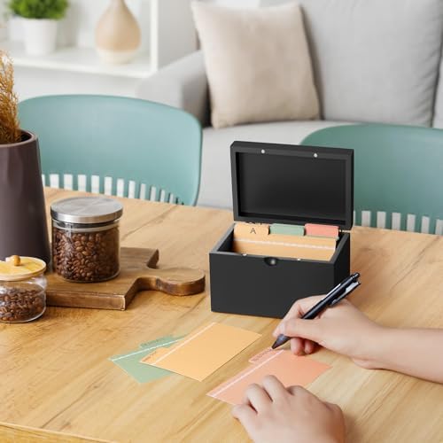 DRASTAR Index Card Holder 3x5 Wooden Box Black