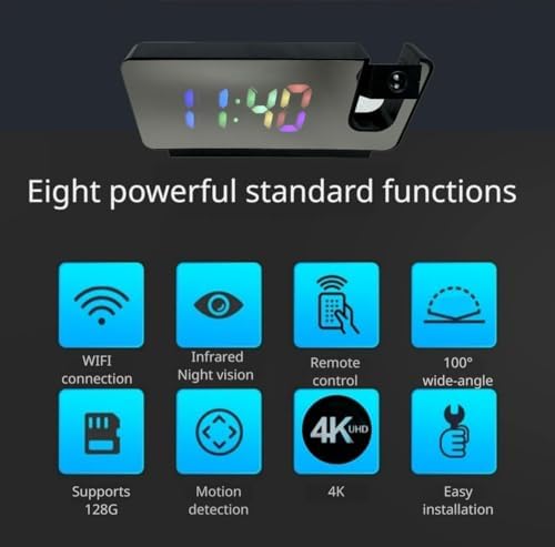 HD 4K Hidden Clock Camera with Color Projection