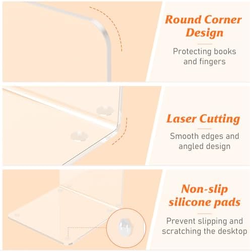 Acrylic Bookends 4 Pcs Clear Book Holders for Shelves