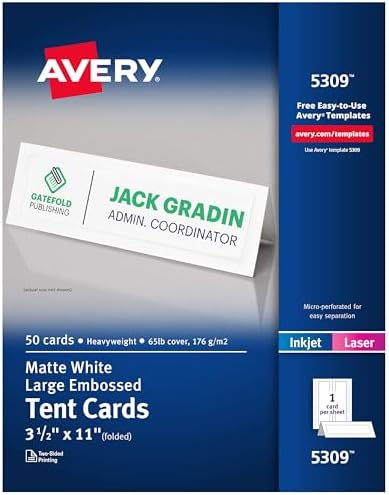 Avery Tent Cards 35 x 11 White Embossed Border 50 Blank