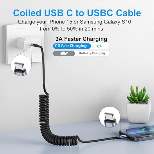 KIYODA USB C to C Charger Cable 3ft 2Pack Coiled