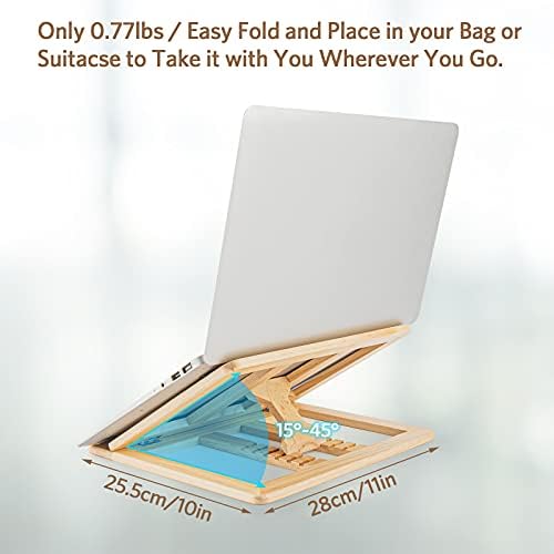 Wooden Laptop Stand with Phone Holder Foldable and Adjustable