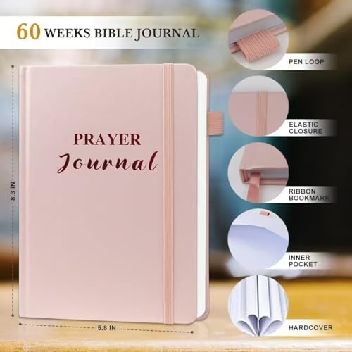 Pink Prayer Journal for Women and Men - 60 Weeks Bible Study