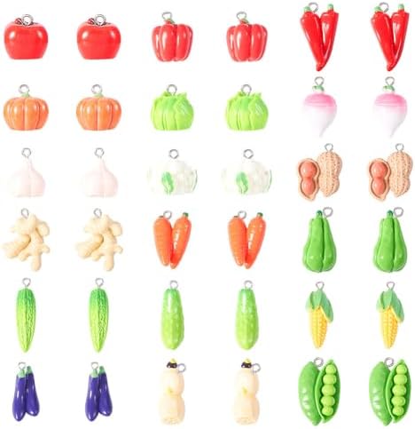 FASHEWELRY 36 Pcs Resin Vegetable Pendants with Loops