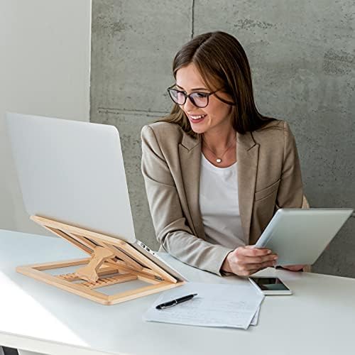 Wooden Laptop Stand with Phone Holder Foldable and Adjustable