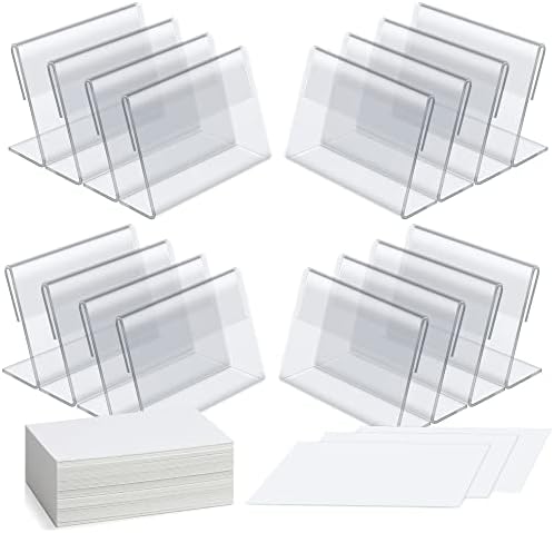 40 Pack Mini Clear Sign Display Holders with Blank Labels