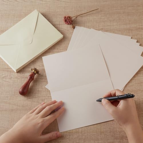 Homtable 50 Pack Shiny Envelopes with Cards and Gold Stickers for Invitations