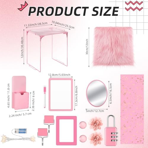 Pink Locker Accessories Set with Magnetic Mirror and Whiteboard