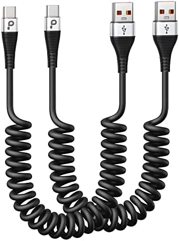 PRAKIE 2Pack USB C 3ft Coiled Charge Cable
