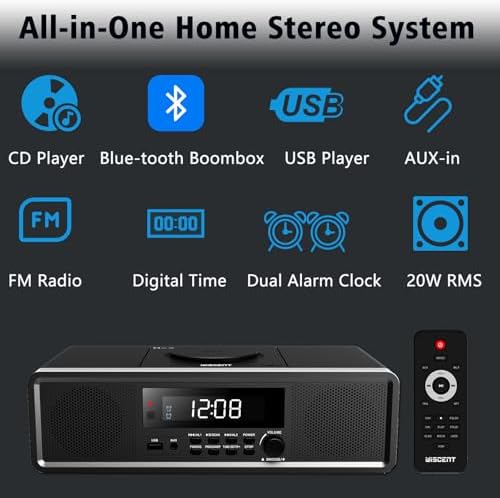 WISCENT Compact Stereo System with CD Player and Bluetooth