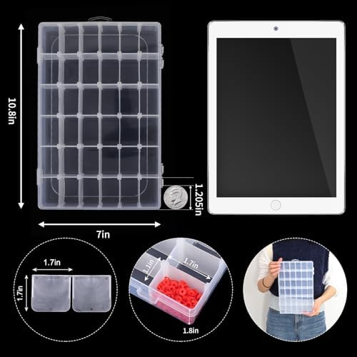 OUTUXED 2 Pack Clear Plastic Bead Organizer Box with Adjustable Dividers