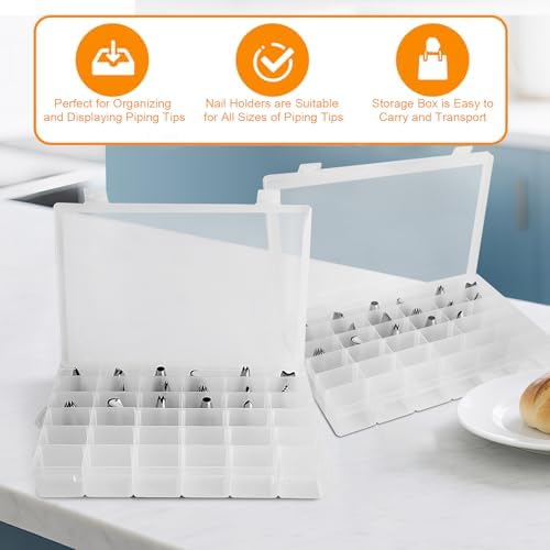 2 Pack Piping Tip Organizer Box with 36 Grids and Adjustable Dividers