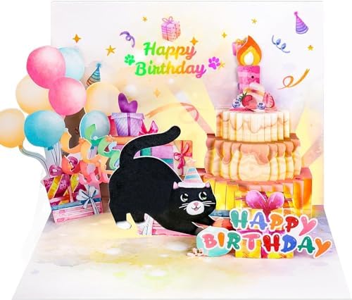 Funny Birthday Card with Cat Music and Lights