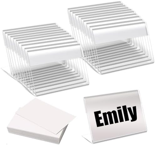 20 Pcs L-Shape Clear Card Display Stands with Blank Labels