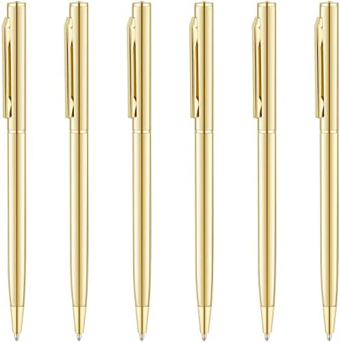 Unibene 6 Pack Gold Slim Ballpoint Pens Black Ink Medium Point