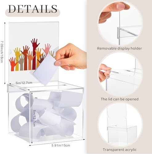 Bucherry 3 Pcs Acrylic Donation Box with Slot and Sign