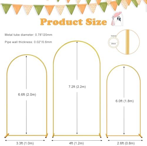 DDMY 3-Piece Gold Metal Balloon Arch Stand Set