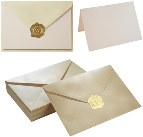 Homtable 50 Pack Shiny Envelopes with Cards and Gold Stickers for Invitations