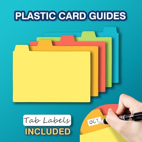 H4D Index Card Holder 4x6 Inches with 25 Plastic Dividers Black