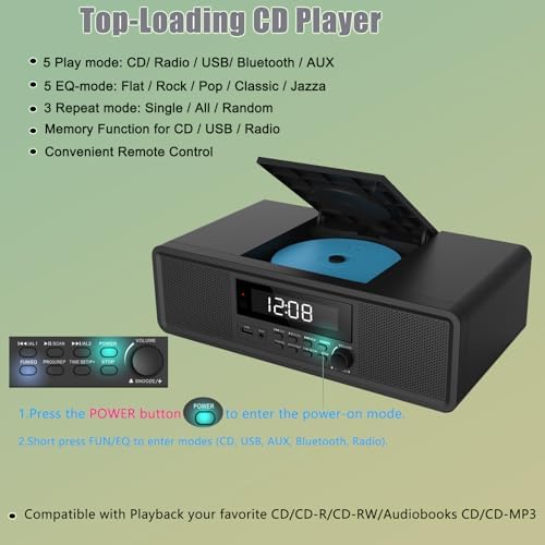 WISCENT Compact Stereo System with CD Player and Bluetooth