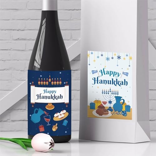 Happy Hanukkah Wine Labels Sticker 12 Sheets