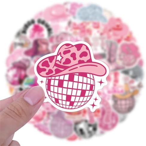 55pcs Pink Cowgirl Decals - Waterproof Stickers for Water Bottle and Laptop