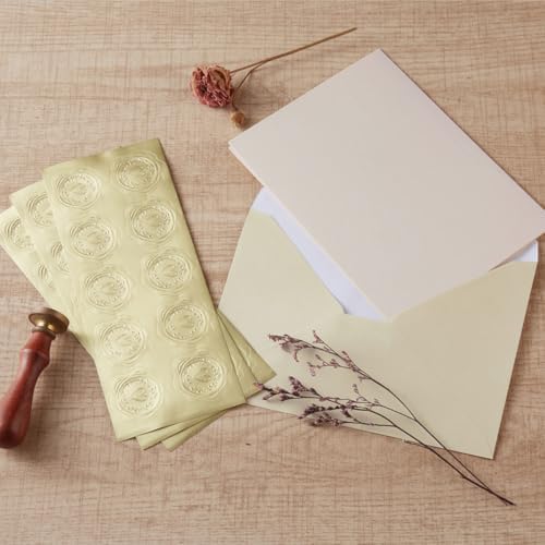 Homtable 50 Pack Shiny Envelopes with Cards and Gold Stickers for Invitations